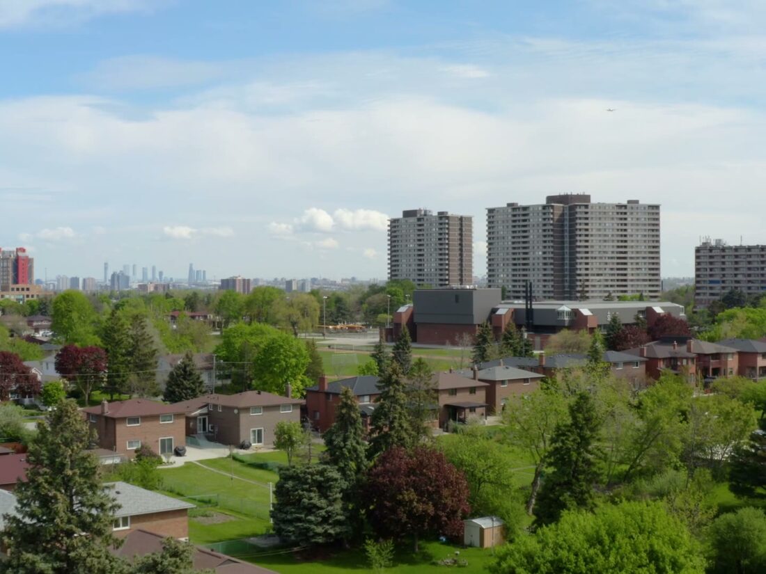 Aerial view over the Bathurst corridor in North York, Toronto.